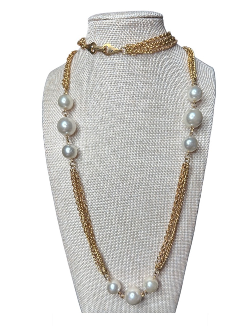 Gold Chain and Pearl Statement Necklace - White Pearls